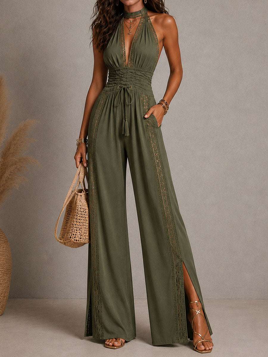 Mono Palazzo Encaje Boho — Cintura Fruncida