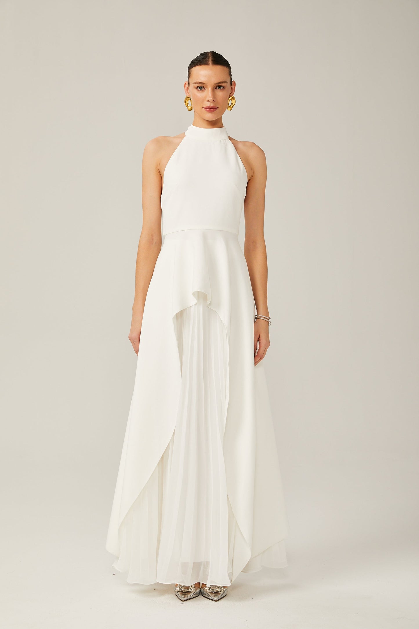 Inés — Vestido Largo Halter Drapeado Asimétrico