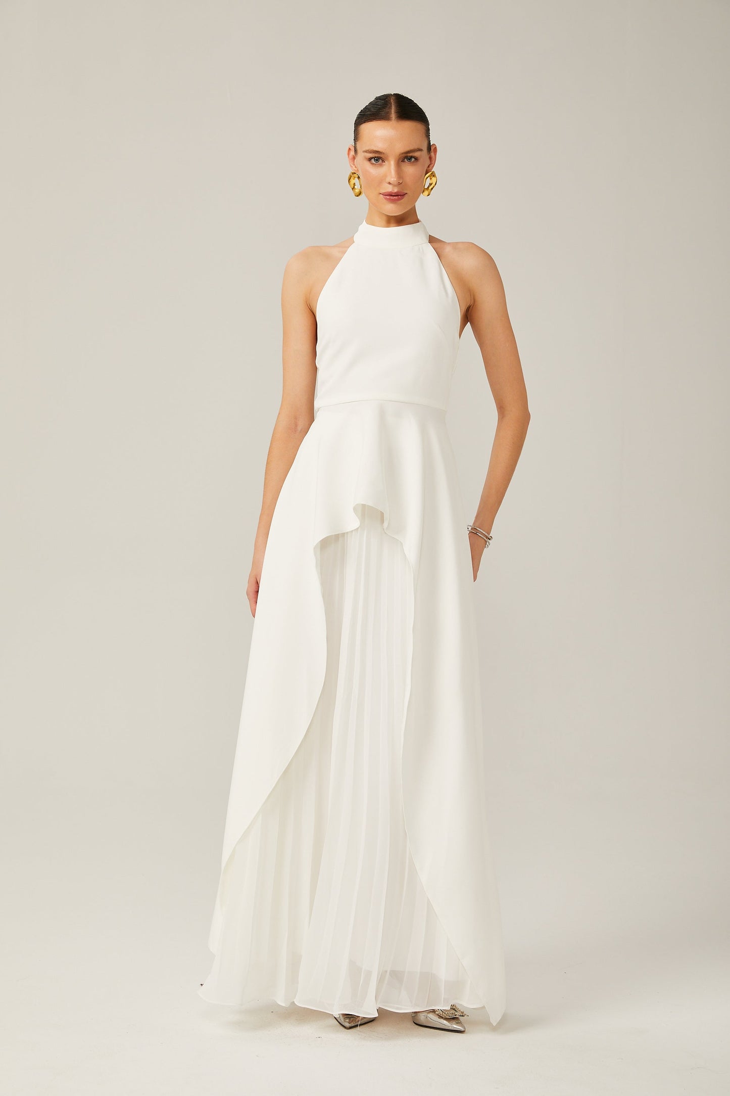 Inés — Vestido Largo Halter Drapeado Asimétrico