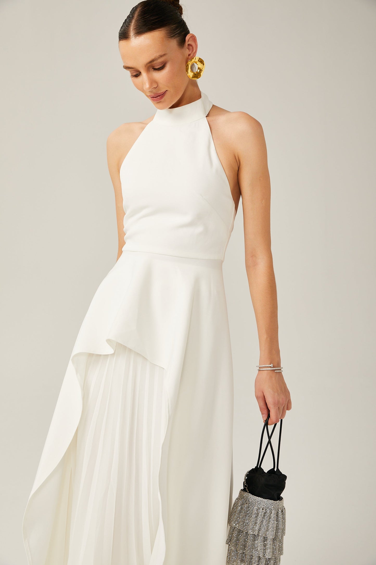 Inés — Vestido Largo Halter Drapeado Asimétrico