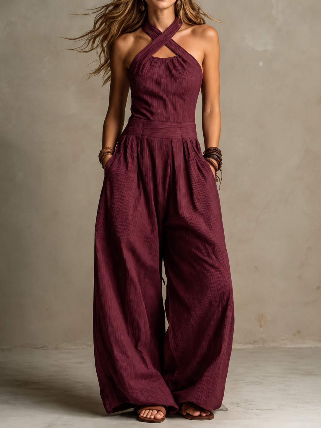 Bianca — Mono Pantalón Ancho Escote Cruzado