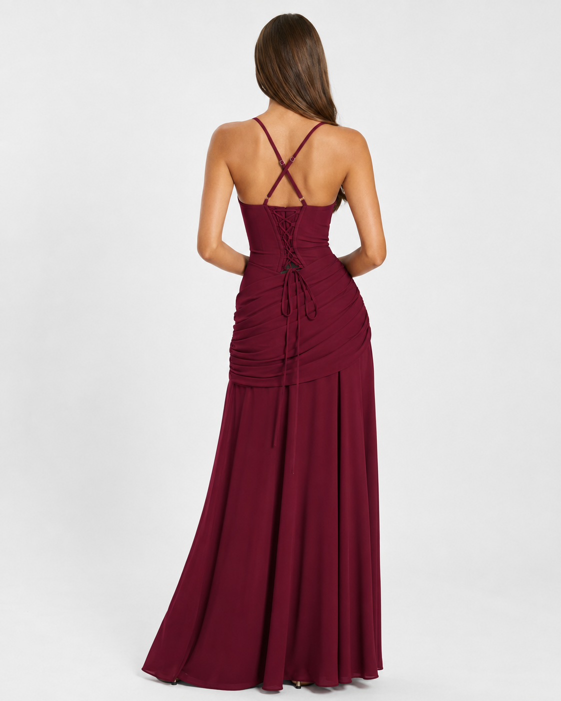 Enie — Vestido Maxi Fruncido Escote Recto