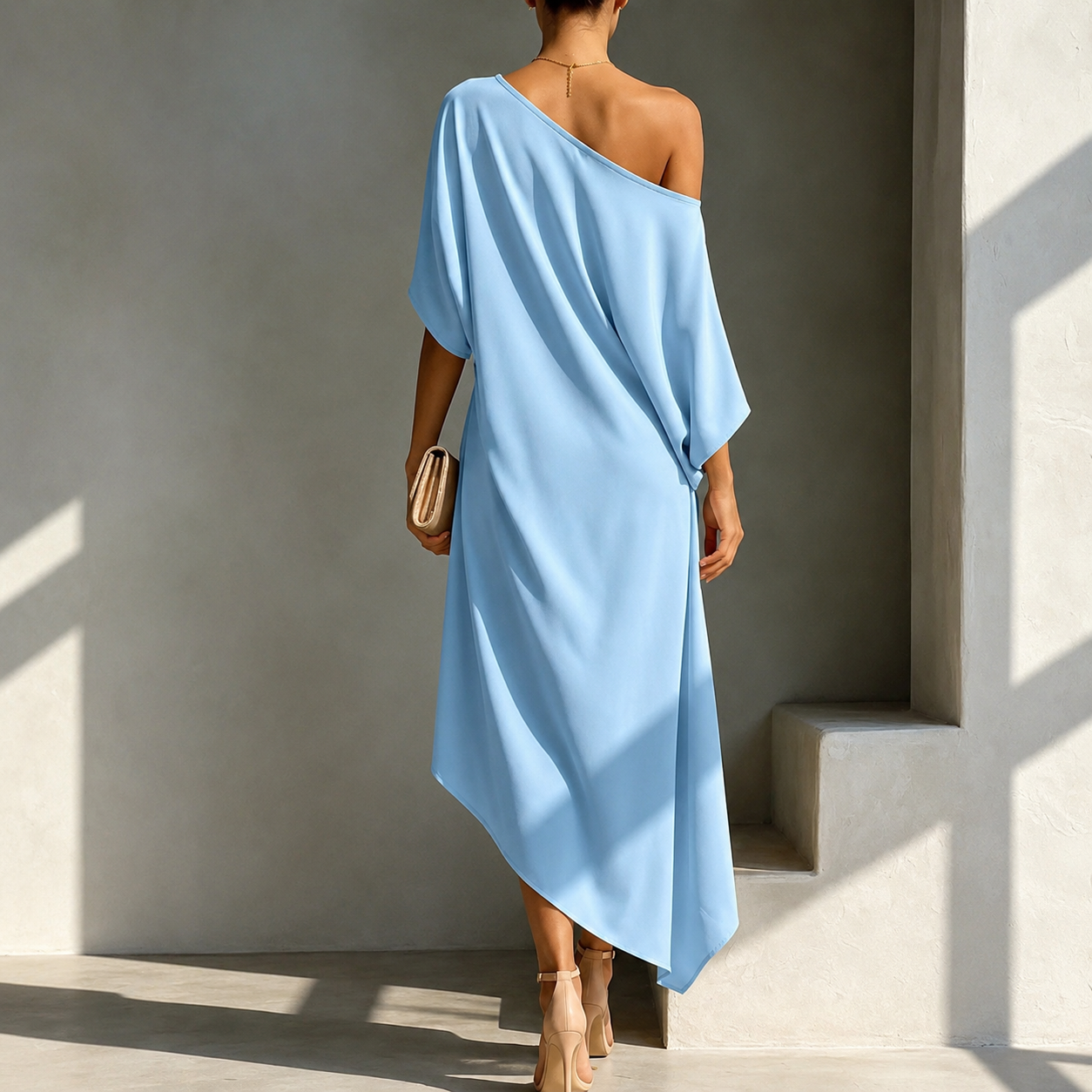 Helena — Vestido Asimétrico Escote Bardot