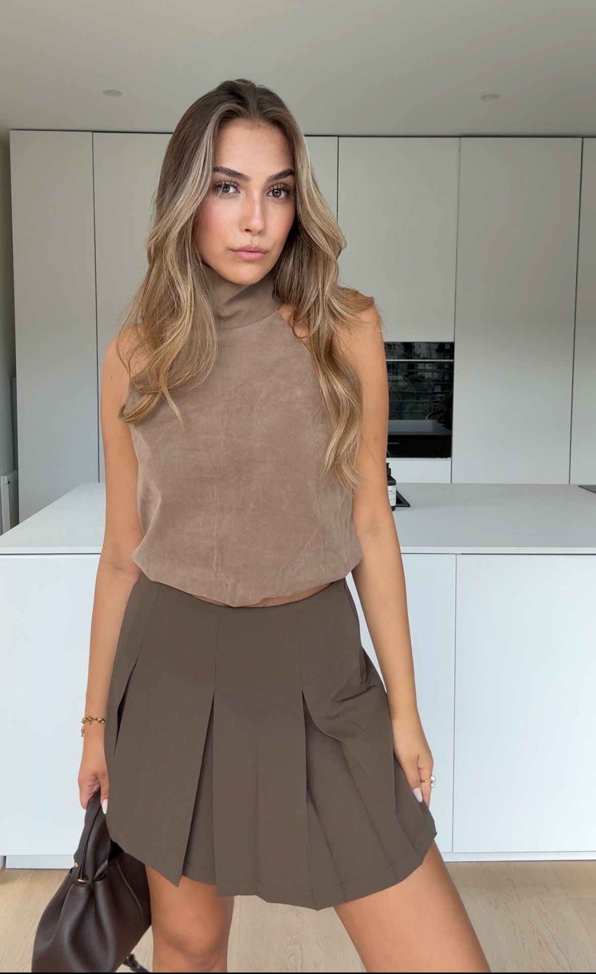 Carolina — Top Halter Gris Topo