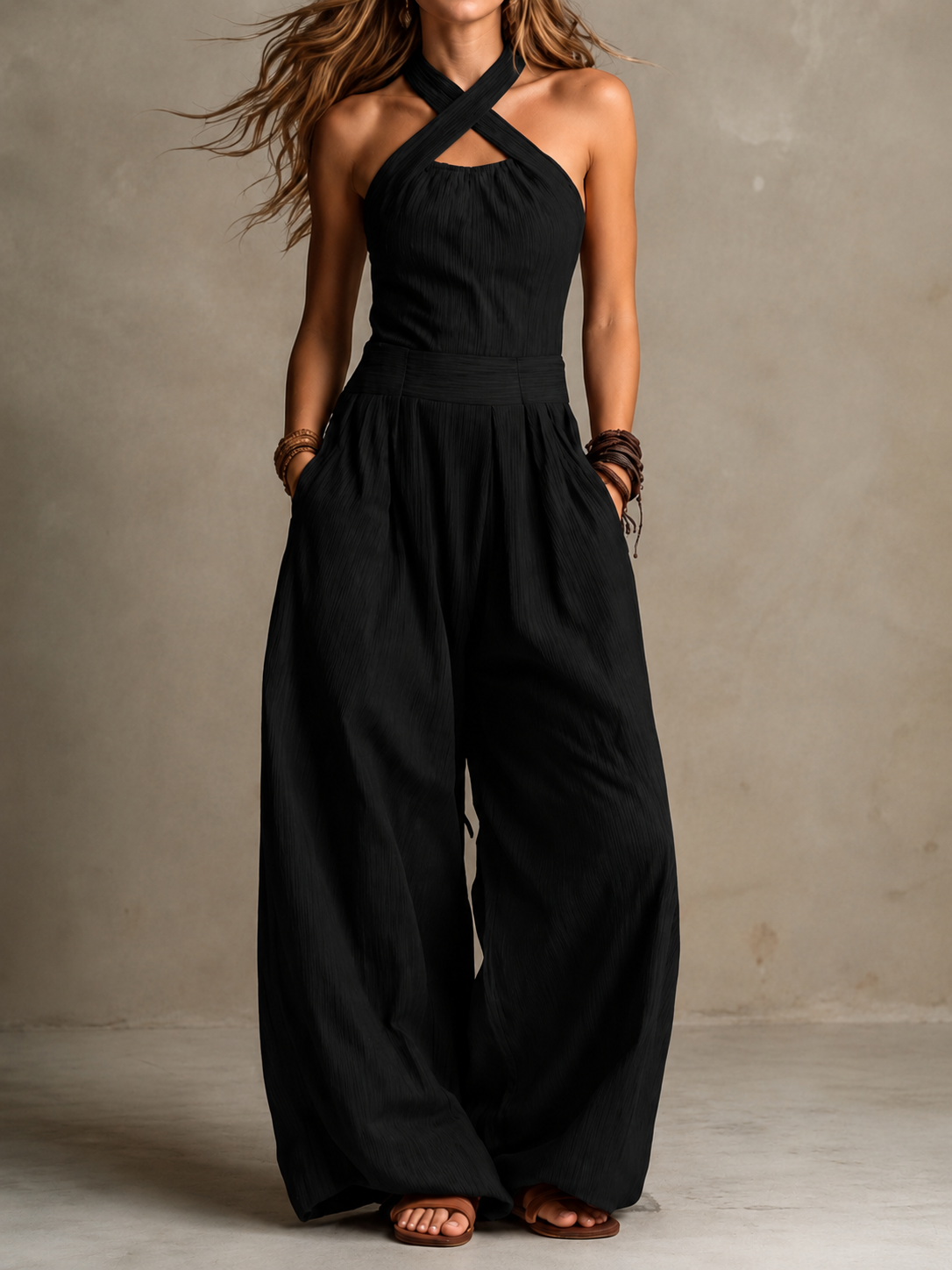 Bianca — Mono Pantalón Ancho Escote Cruzado