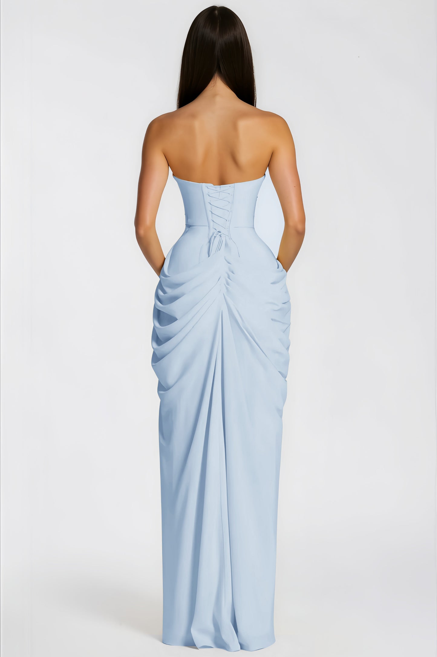 Lía — Vestido Maxi Drapeado Escote Palabra de Honor