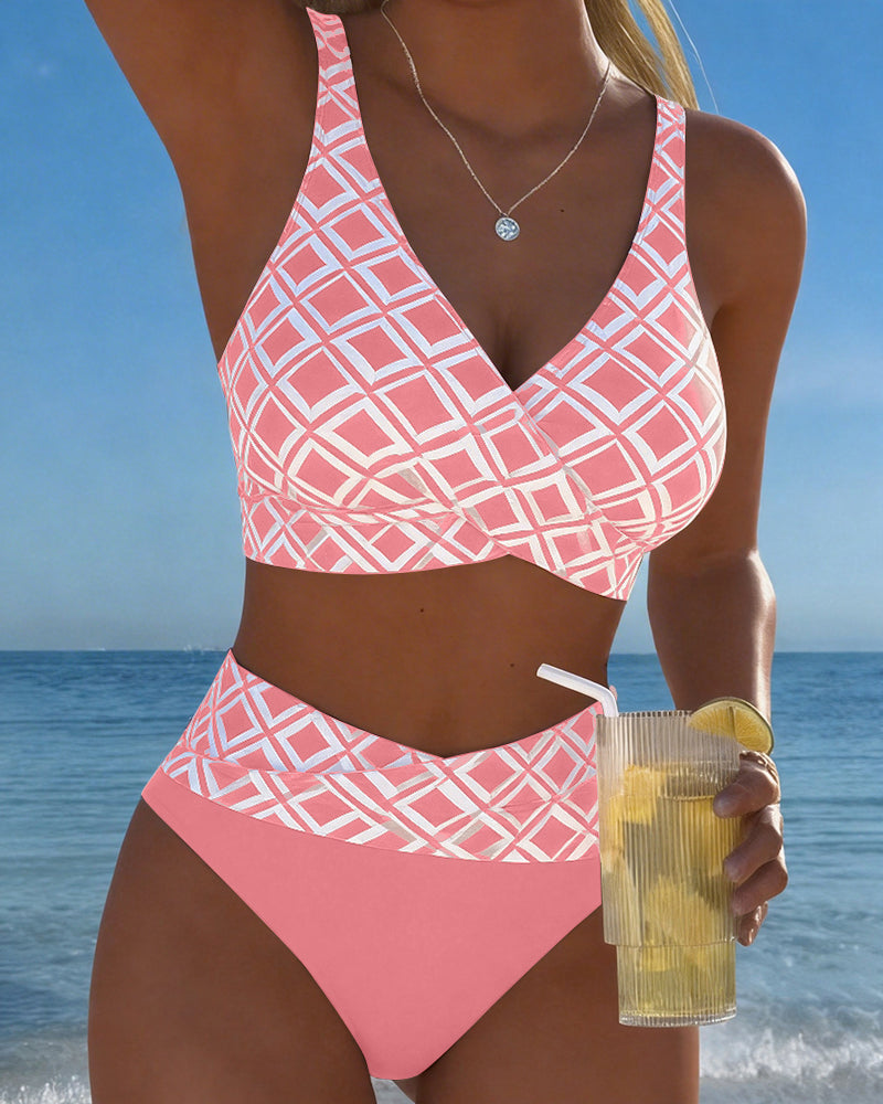 Naia — Bikini Estampado Geométrico Copa Cruzada