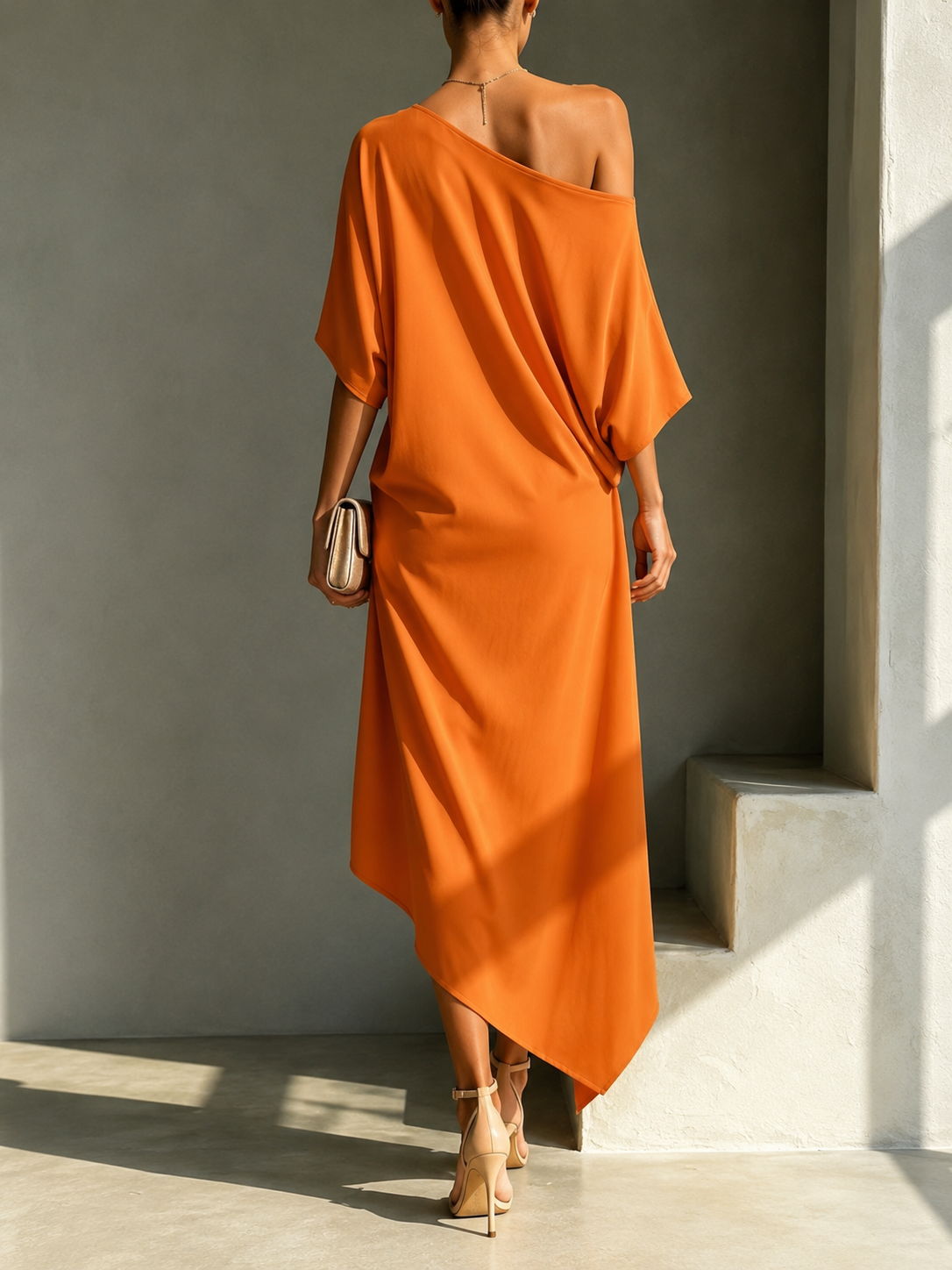 Helena — Vestido Asimétrico Escote Bardot