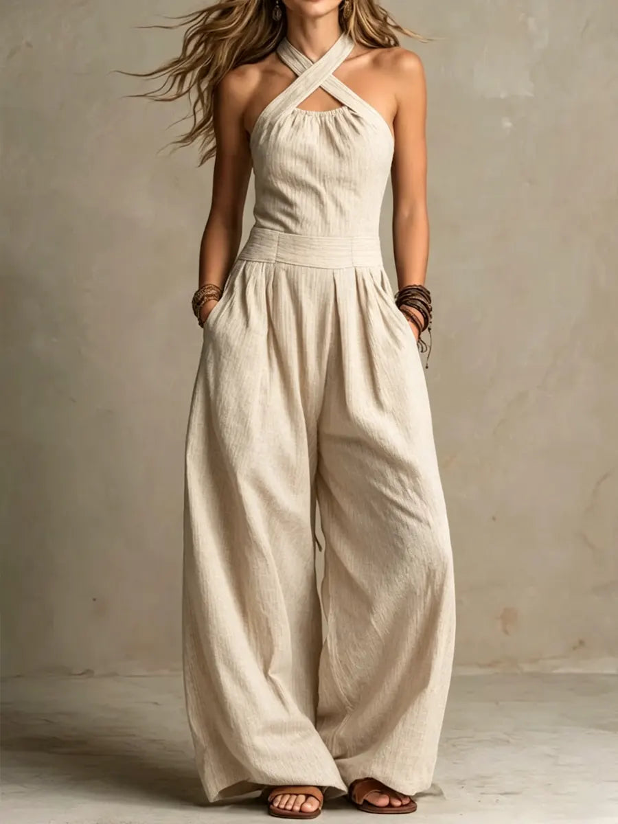Bianca — Mono Pantalón Ancho Escote Cruzado