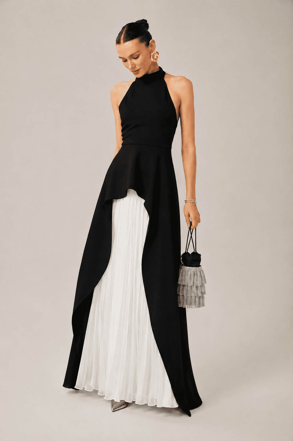Inés — Vestido Largo Halter Drapeado Asimétrico